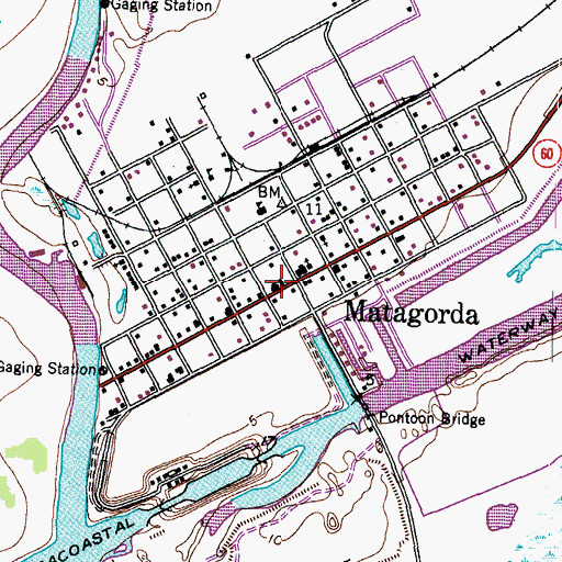 Topographic Map of Matagorda Post Office, TX