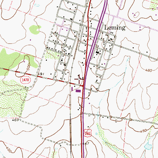 Topographic Map of Leming Post Office, TX
