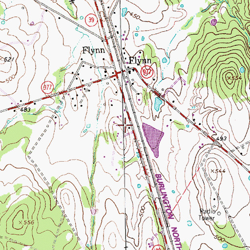 Topographic Map of Flynn Post Office, TX