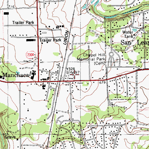 Topographic Map of Manchaca Post Office, TX