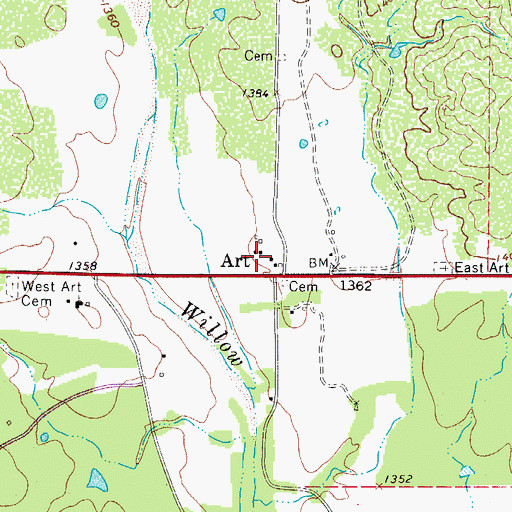 Topographic Map of Art Post Office, TX