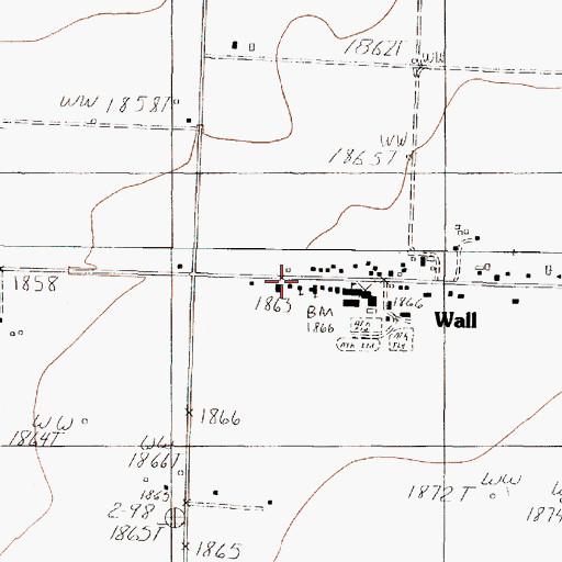 Topographic Map of Wall Post Office, TX
