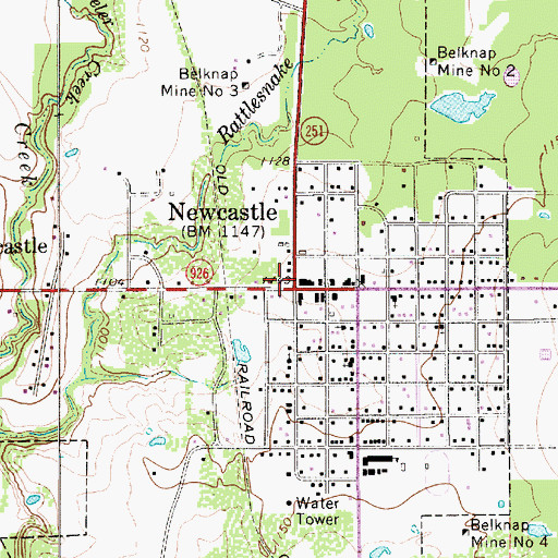 Topographic Map of Newcastle Post Office, TX