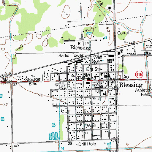 Topographic Map of Blessing Post Office, TX