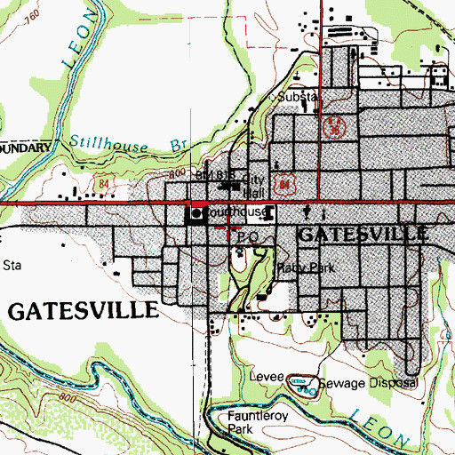 Topographic Map of Gatesville Post Office, TX