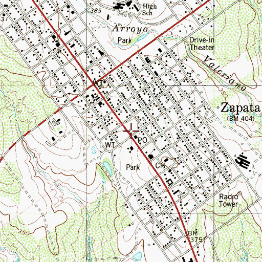 Topographic Map of Zapata Post Office, TX