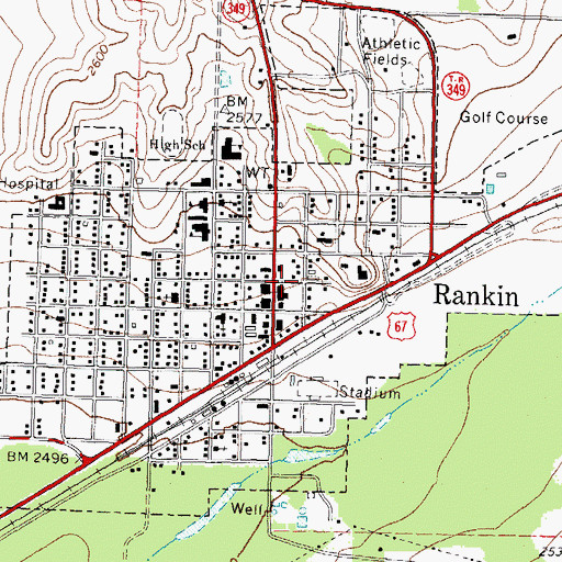 Topographic Map of Rankin Post Office, TX