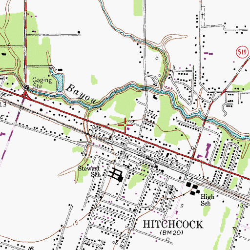 Topographic Map of Hitchcock Post Office, TX