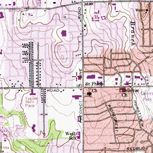 Topographic Map of Hurst Post Office, TX