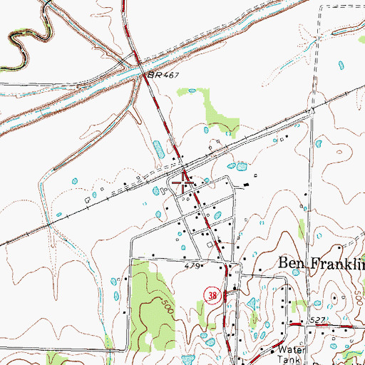 Topographic Map of Ben Franklin Post Office, TX