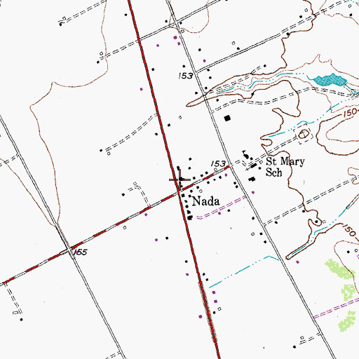 Topographic Map of Nada Post Office, TX