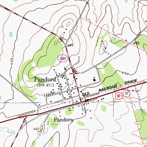 Topographic Map of Pandora Post Office, TX