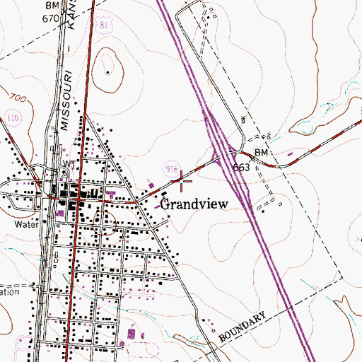 Topographic Map of Grandview Post Office, TX