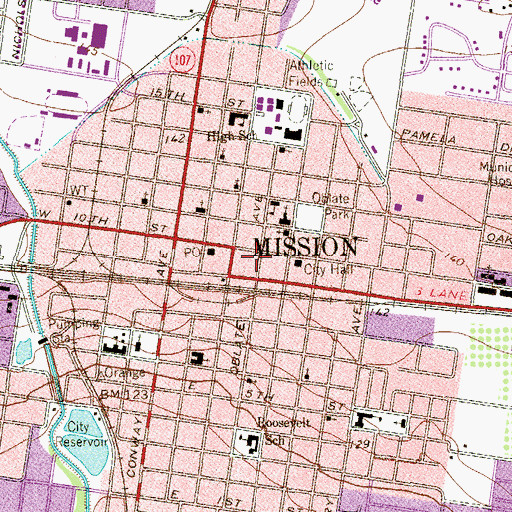 Topographic Map of Mission Post Office, TX