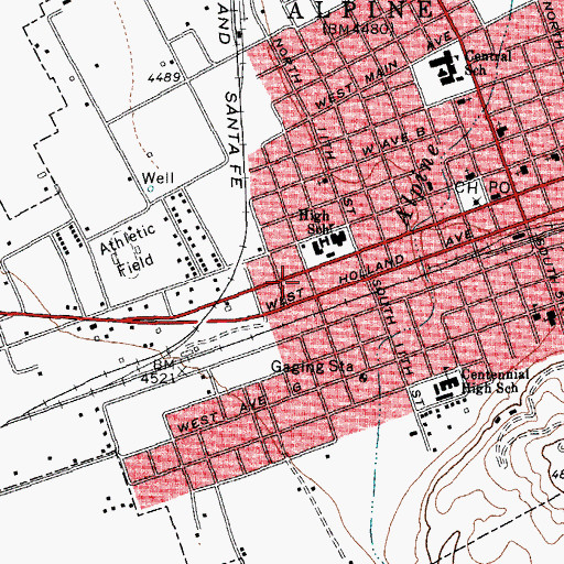 Topographic Map of Alpine Post Office, TX