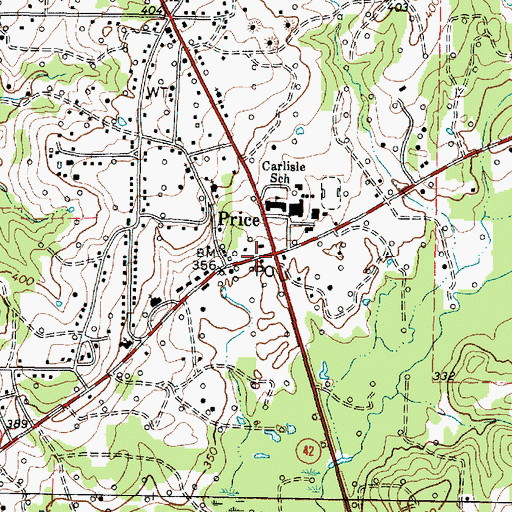 Topographic Map of Price Post Office, TX