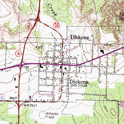 Topographic Map of Dickens Post Office, TX