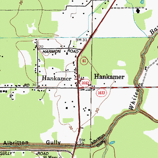 Topographic Map of Hankamer Post Office, TX