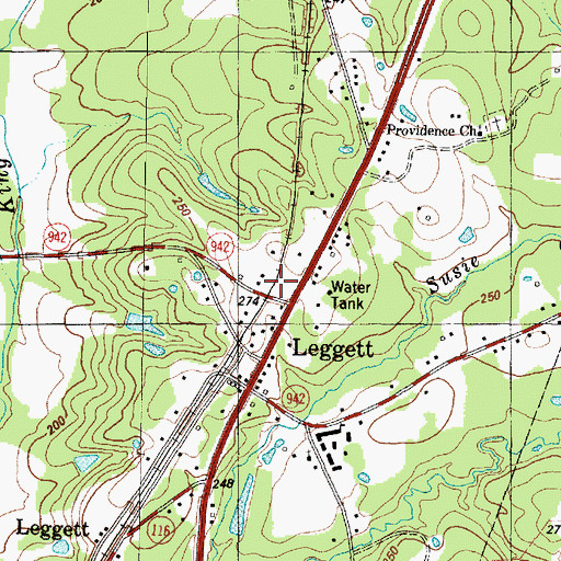 Topographic Map of Leggett Post Office, TX