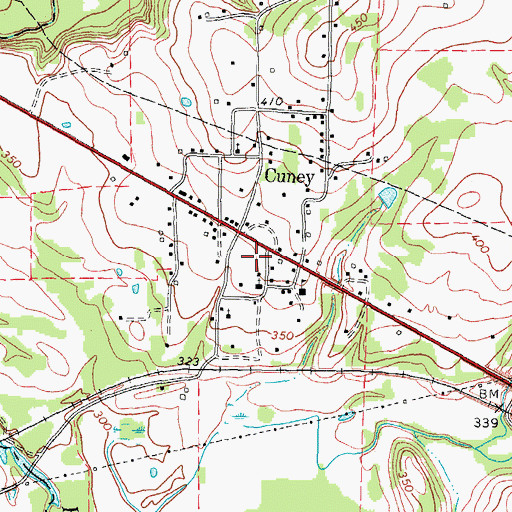 Topographic Map of Cuney Post Office, TX