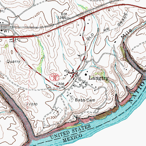 Topographic Map of Langtry Post Office, TX