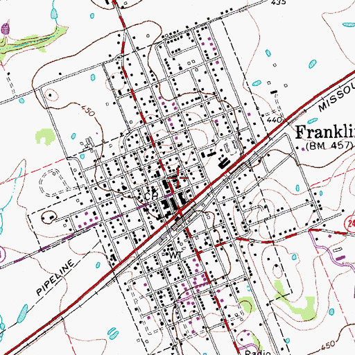 Topographic Map of Franklin Post Office, TX