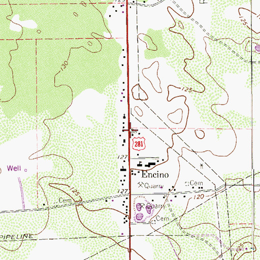 Topographic Map of Encino Post Office, TX