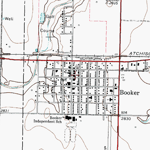 Topographic Map of Booker Post Office, TX