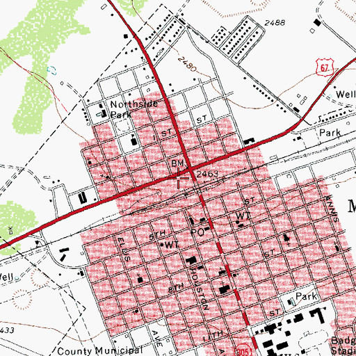 Topographic Map of McCamey Post Office, TX