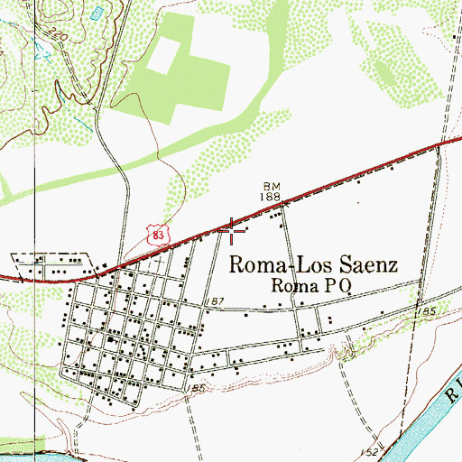 Topographic Map of Roma Post Office, TX