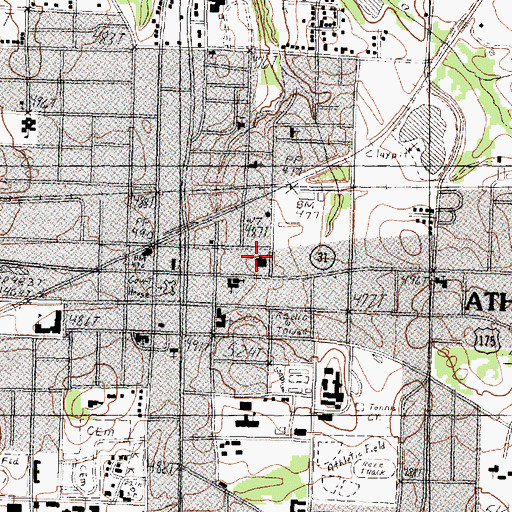 Topographic Map of Athens Post Office, TX