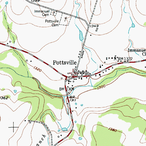 Topographic Map of Pottsville Post Office, TX
