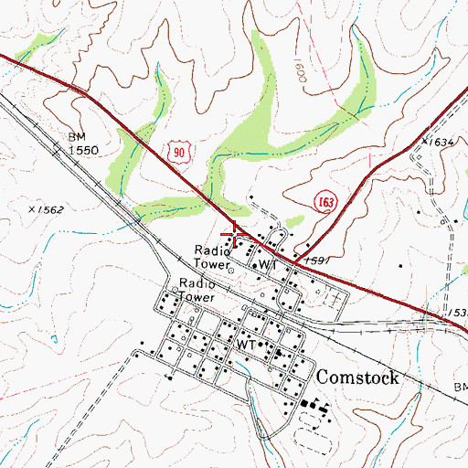 Topographic Map of Comstock Post Office, TX
