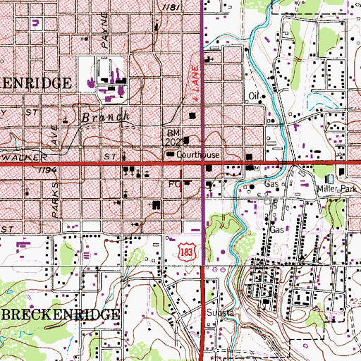 Topographic Map of Breckenridge Post Office, TX