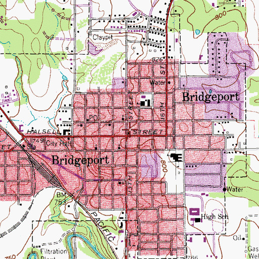 Topographic Map of Bridgeport Post Office, TX