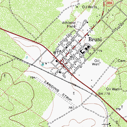 Topographic Map of Bruni Post Office, TX