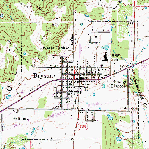 Topographic Map of Bryson Post Office, TX