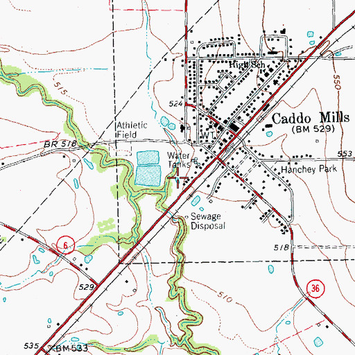 Topographic Map of Caddo Mills Post Office, TX
