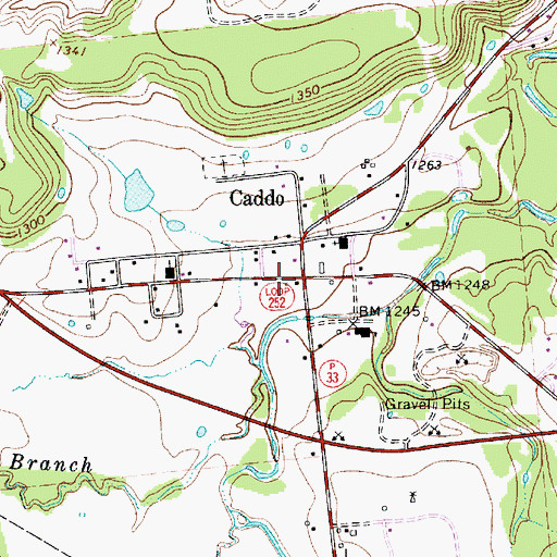 Topographic Map of Caddo Post Office, TX