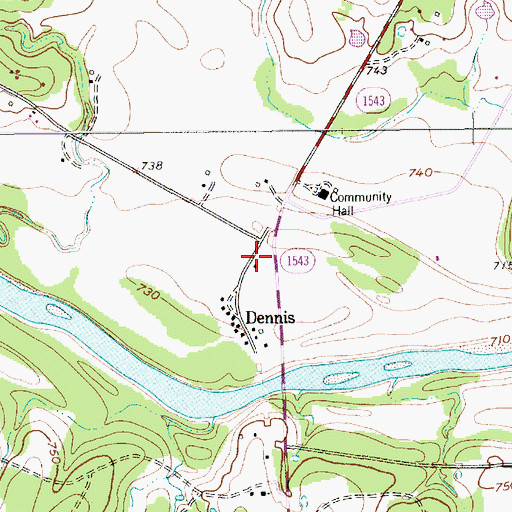 Topographic Map of Dennis Post Office, TX