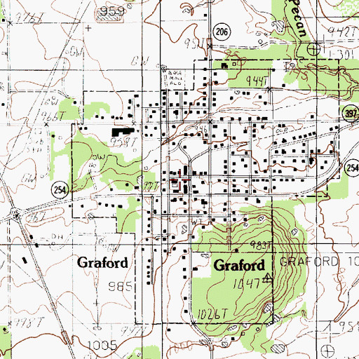 Topographic Map of Graford Post Office, TX