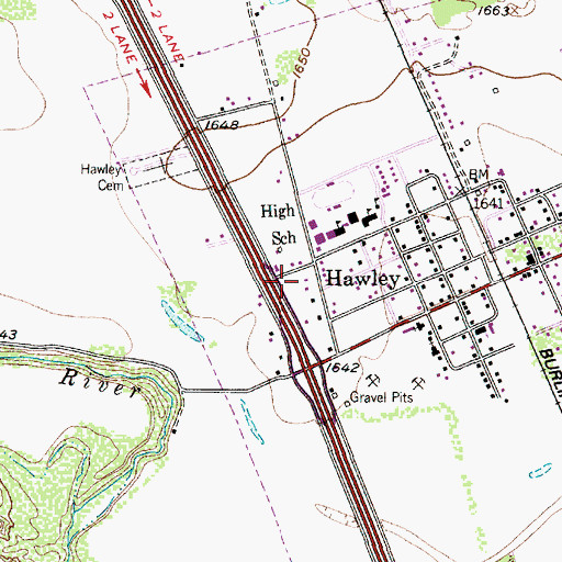 Topographic Map of Hawley Post Office, TX