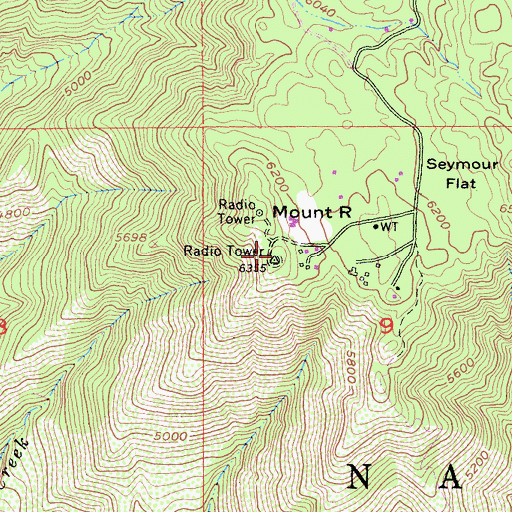 Topographic Map of Mount R, CA