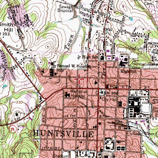 Topographic Map of Downtown Huntsville Post Office, TX