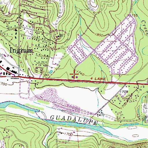 Topographic Map of Ingram Post Office, TX