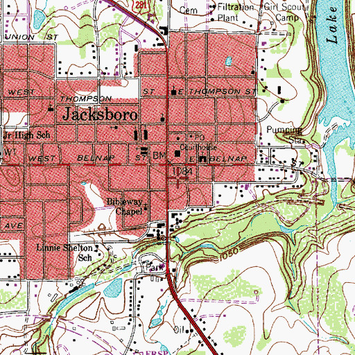 Topographic Map of Jacksboro Post Office, TX