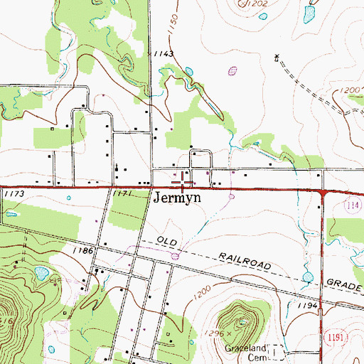 Topographic Map of Jermyn Post Office, TX