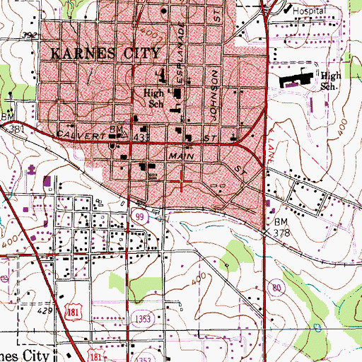 Topographic Map of Karnes City Post Office, TX