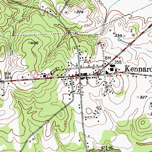 Topographic Map of Kennard Post Office, TX