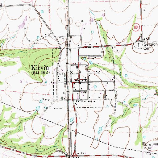 Topographic Map of Kirvin Post Office, TX